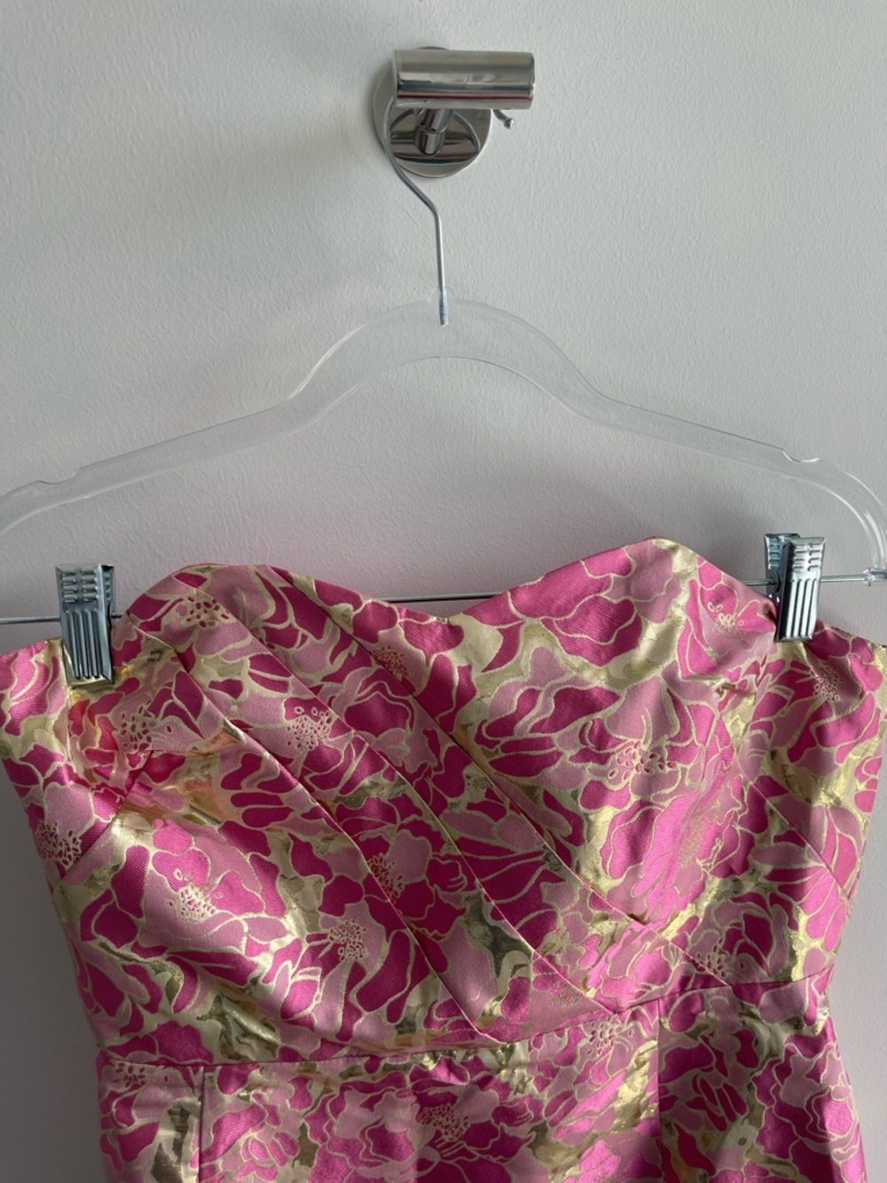 Lilly Pulitzer Strapless Pink Floral Gold Dress - Picture 2 of 5